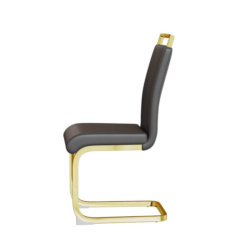 Modern 5-Piece Dining Set with Rectangular Glass Table & High Back Gold-Plated Legs Dining Armless Chairs