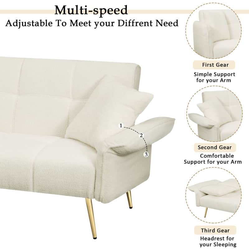 70 "Teddy Velvet Sofa Bed With Adjustable Armrests