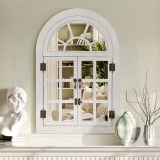 Arched Wood Framed Windowpane Accent Mirror Wall Mirror