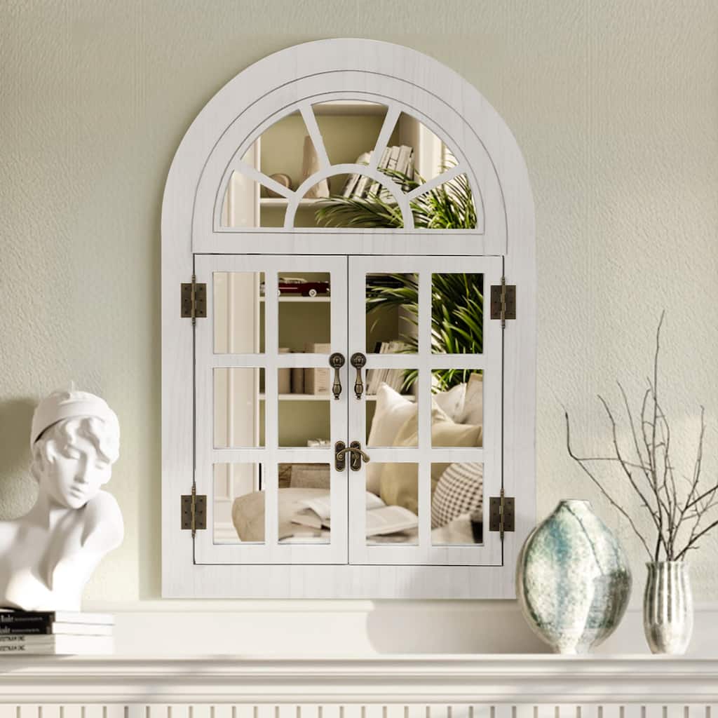 Arched Wood Framed Windowpane Accent Mirror Wall Mirror