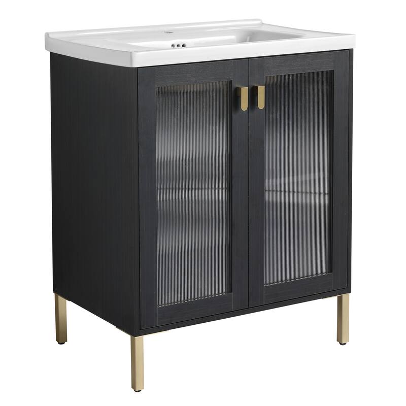 Freestanding Bathroom Vanity with Soft-Close Hinges and Durable Ceramic Sink - 27.8-Inch - 27.8in L