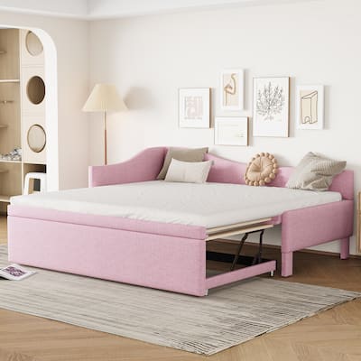 Twin Size Upholstered L-Shaped Upholstered Daybed with Pop Up Trundle