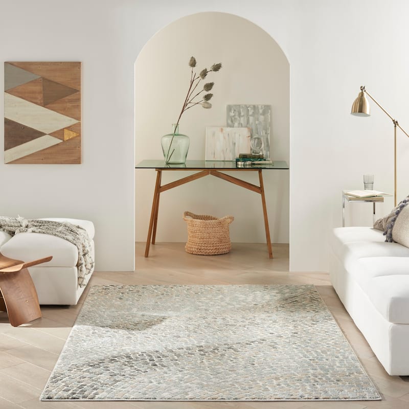 Nourison Marmara Contemporary Mosaic Abstract Area Rug - 5'3" x 7'3" - Ivory Teal Grey - Rectangle