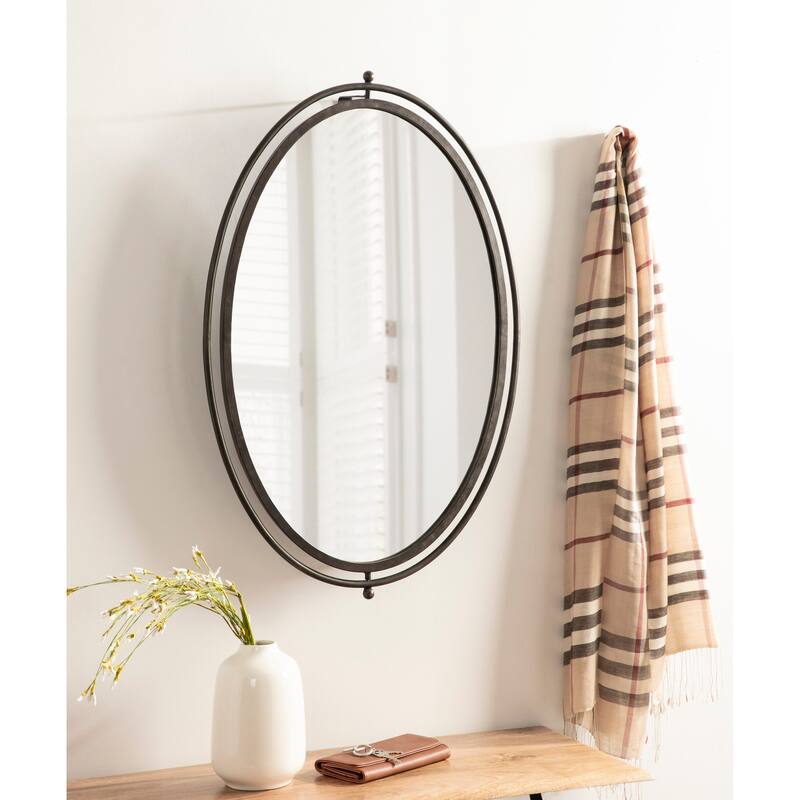 Kate and Laurel Baron Rustic Pivot Mirror, 21" Diameter, Raw Iron