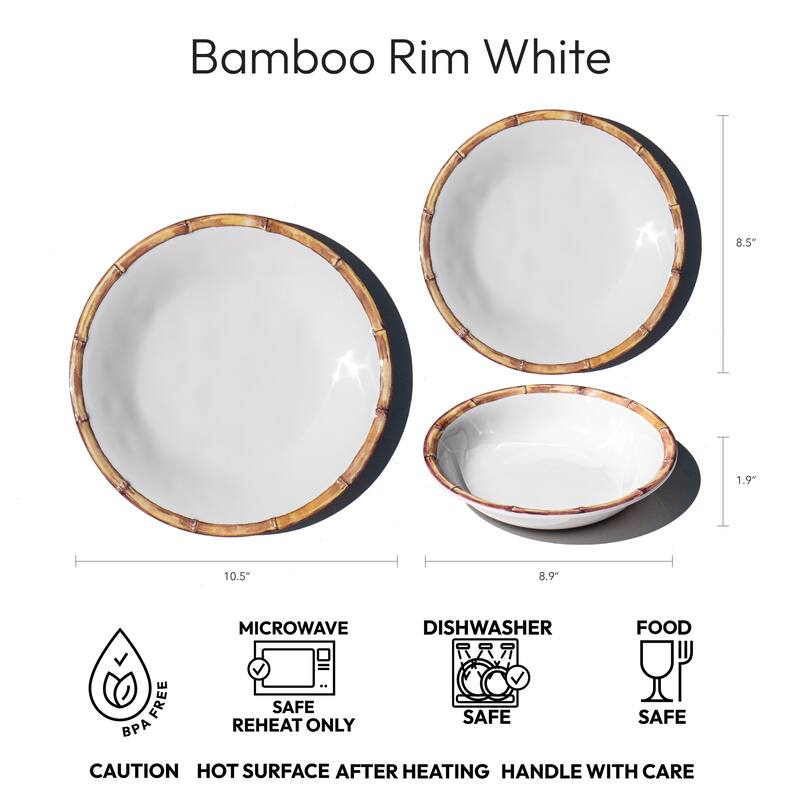 Abode Homewares Bamboo Rim NewWave Melamine Low Bowl - White - 8.9" - Set of 6