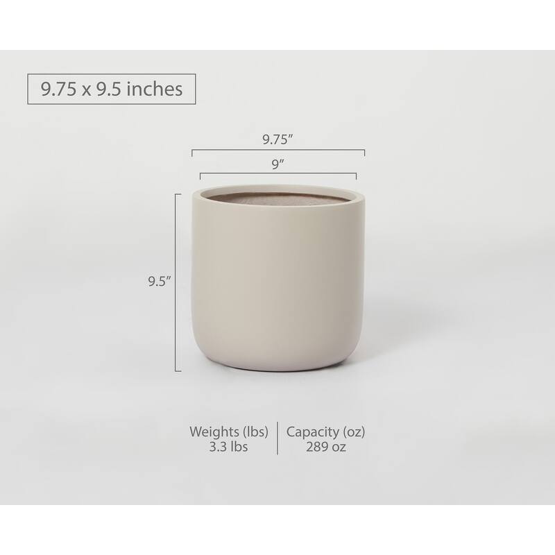 Indoor/Outdoor Large Minimalist Fiberstone Lightweight Cylinder Round Planter Pot - 12, 9 in