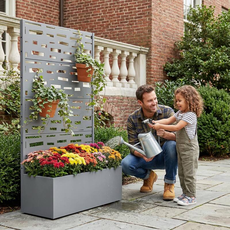 Raised Garden Bed Planter with Trellis Movable Planter Box with Lockable Wheels