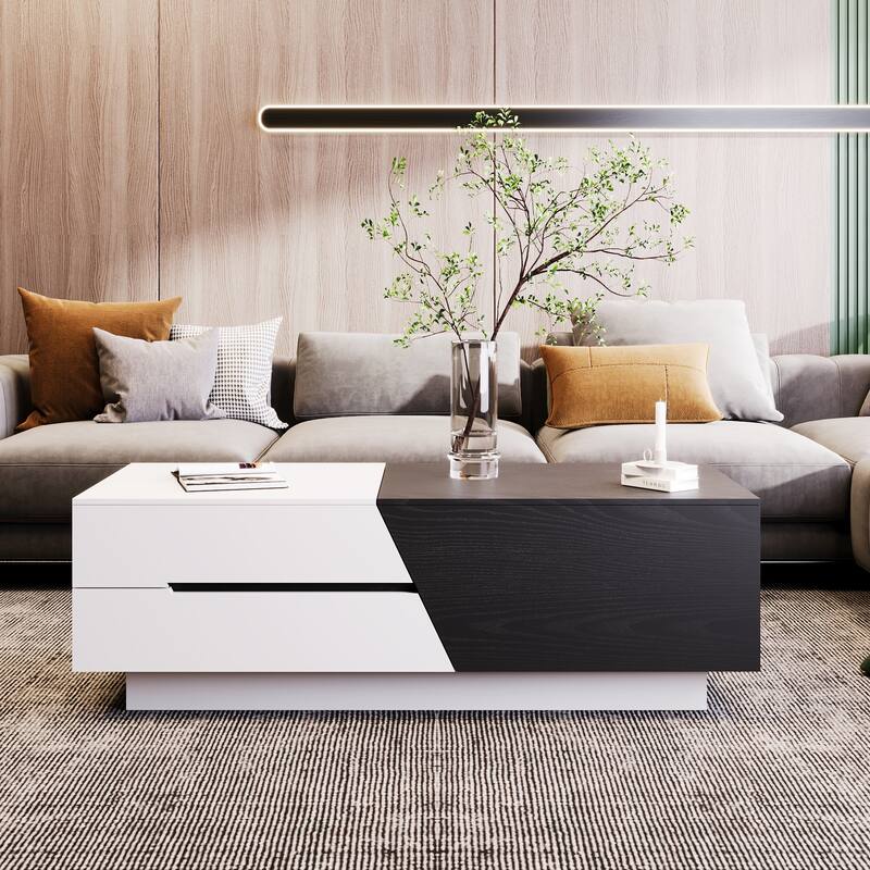 Modern Extendable Sliding Top Coffee Table with Storage