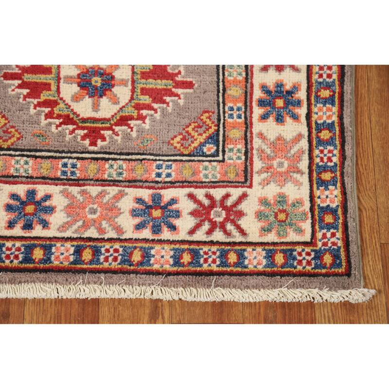 Geometric Kazak Oriental Rug Handmade Grey Wool Carpet - 2'0"x 3'0"