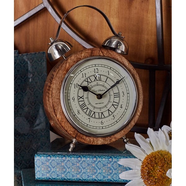 slide 2 of 6, The Novogratz Brown Mango Wood Clock with Bell Style Top - 3W x 7L x 10H 3W x 7L x 10H - Brown