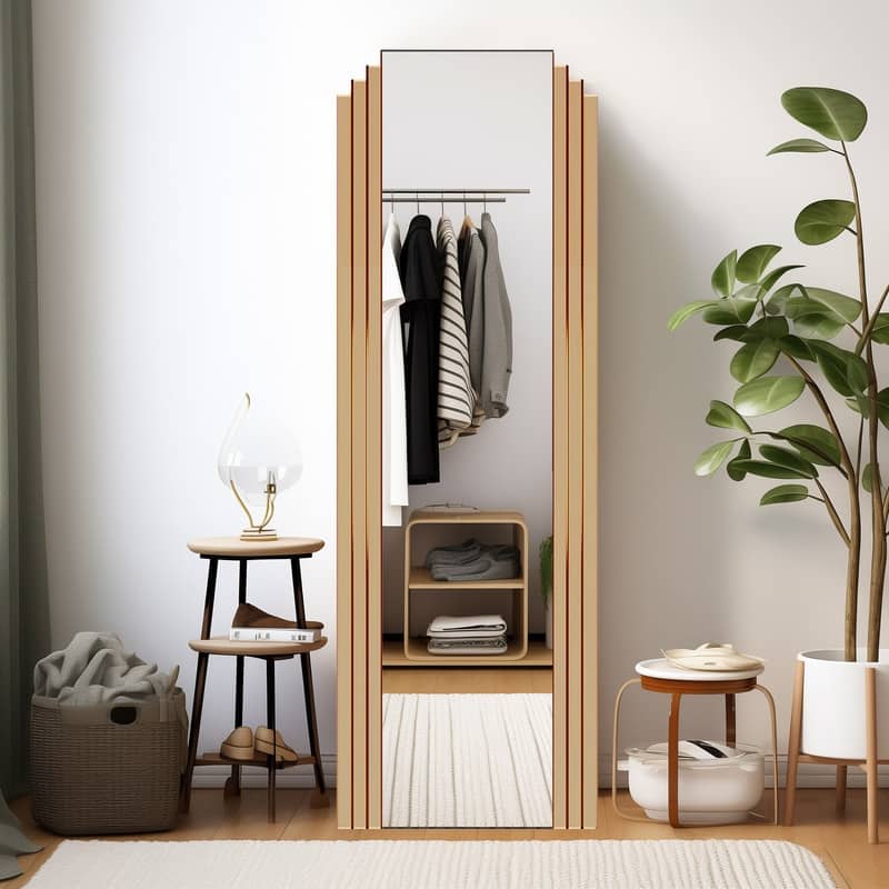 Floor dress mirror with wooden stand - 21"x64" - 21"x64" - Natural