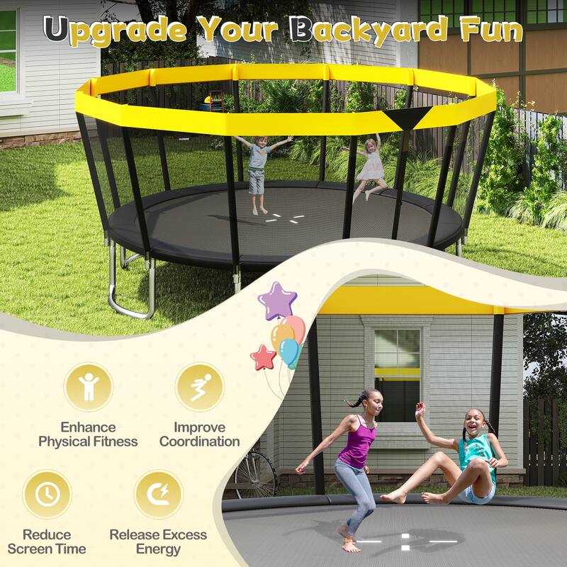 Gymax 16 FT Outdoor Trampoline w/Non-Slip Ladder Enclosure Net &