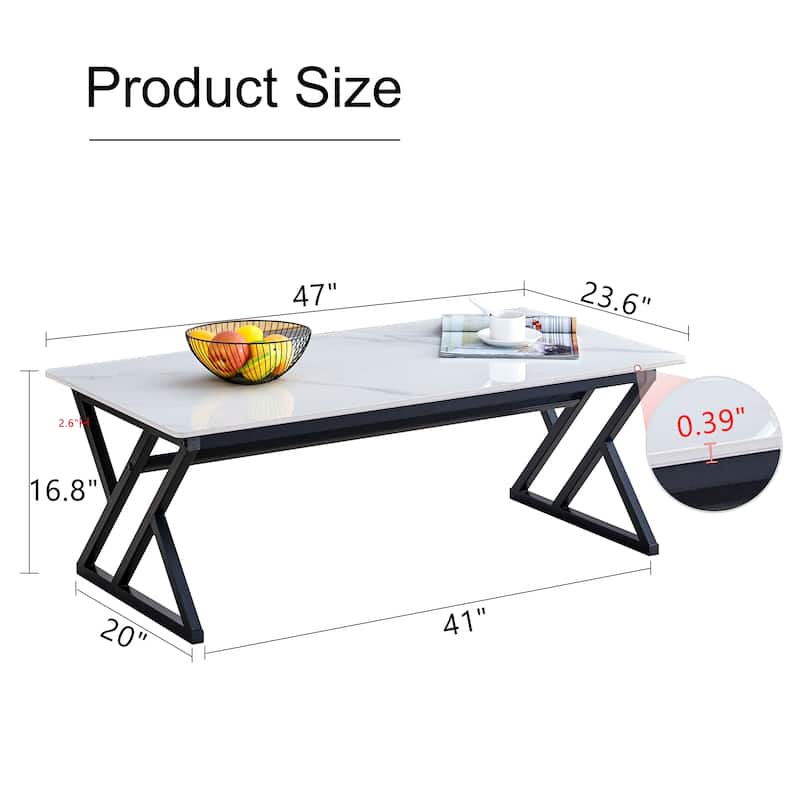 A modern minimalist style marble patterned coffee table with golden metal legs Computer desk Game table Tea table