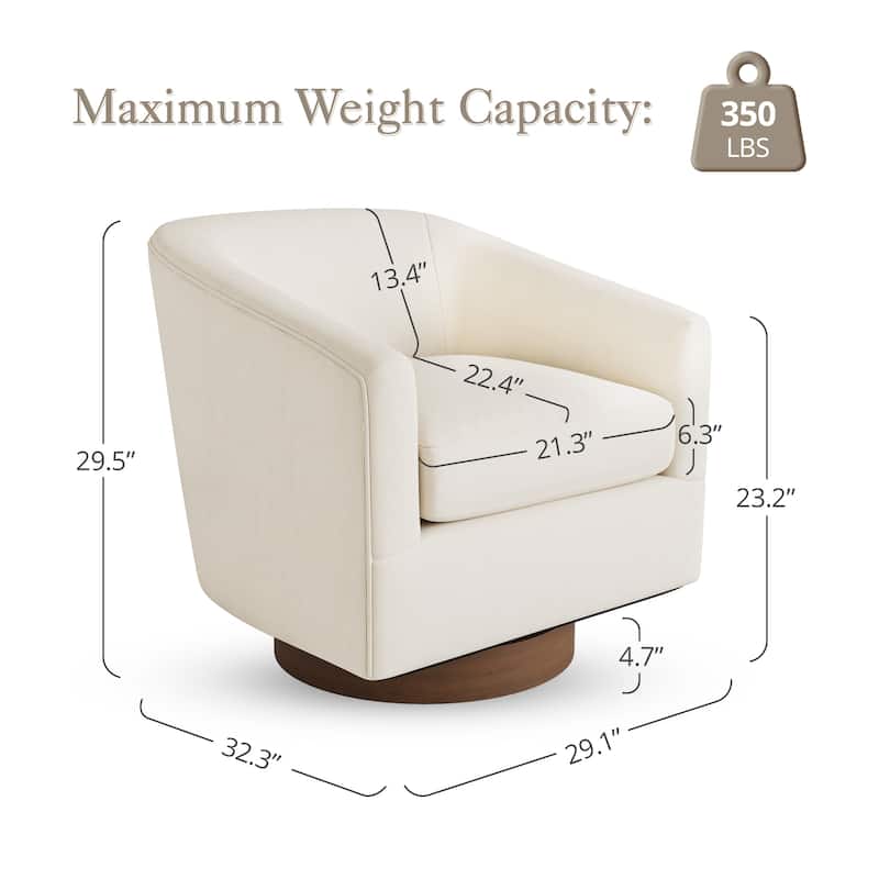 Modern Upholstered Swivel Barrel Accent Chair with Solid Wood Base, Arm Chair for Living Room
