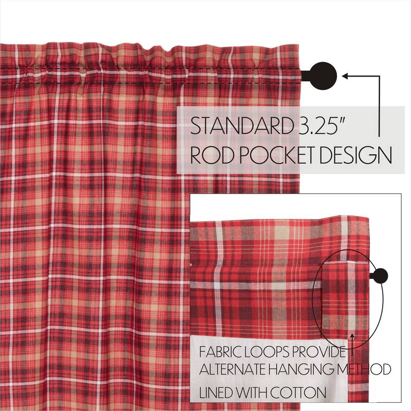 Red Rustic Kitchen Curtains VHC Braxton Valance Rod Pocket Cotton Plaid