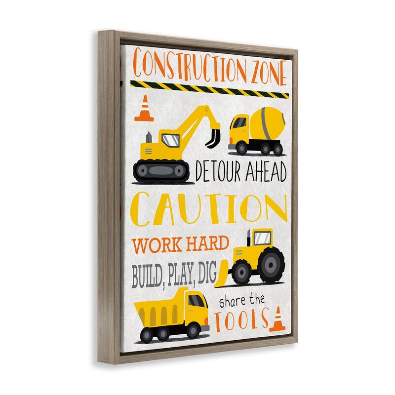 Stupell Construction Zone Ahead Framed Floater Canvas Wall Art Design By Elizabeth Tyndall