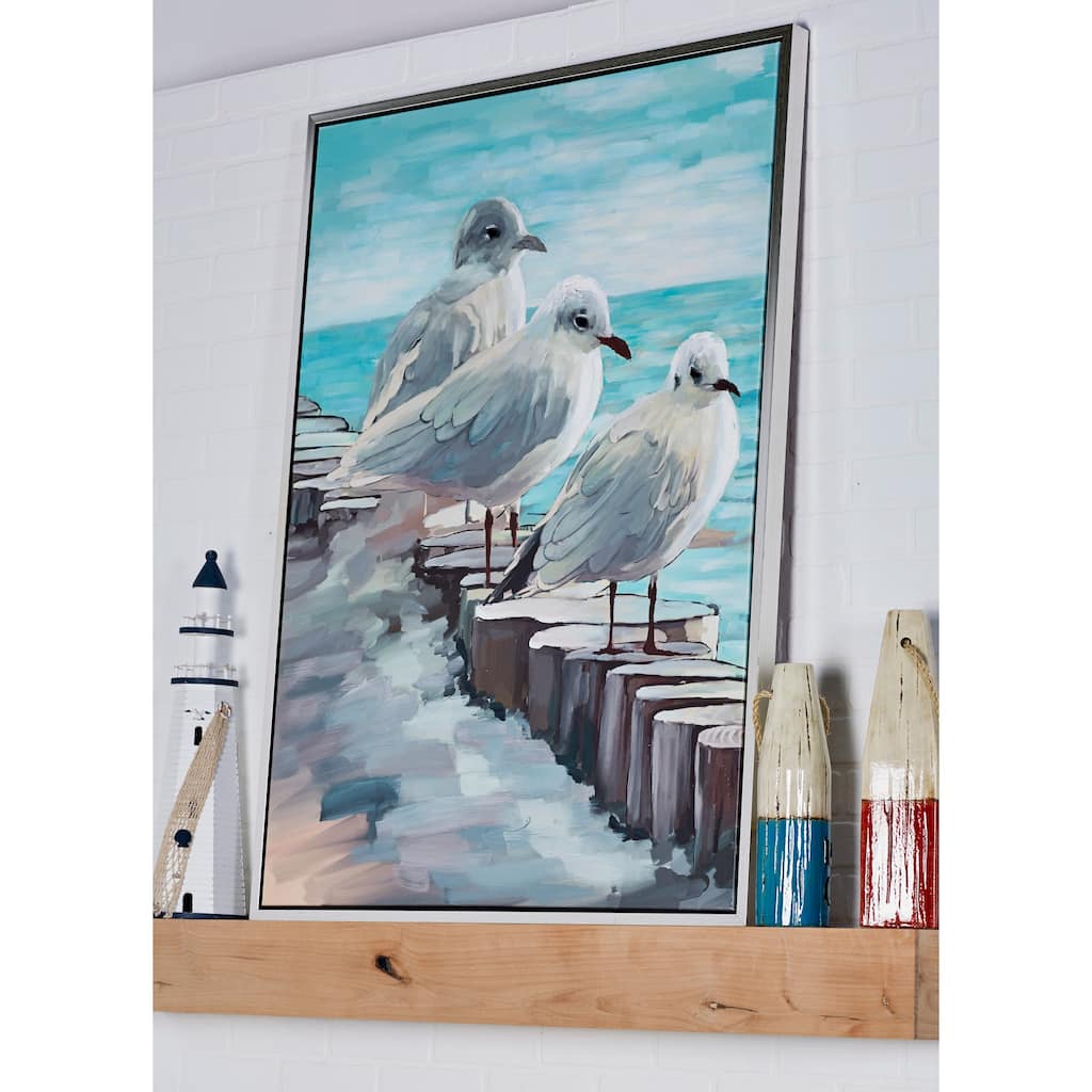 White Wood Coastal Framed Wall Art Animals 47 x 36 x 2