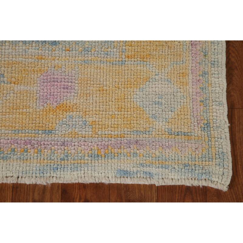 Blue Oushak Turkish Runner Rug Handmade Vegetable Dye Wool Carpet - 3'0"x 14'1"