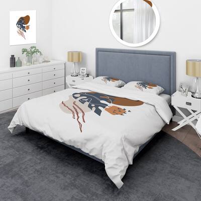 Designart 'Elementary Shapes With Abstract Flowers Plants III' Modern Duvet Cover Set