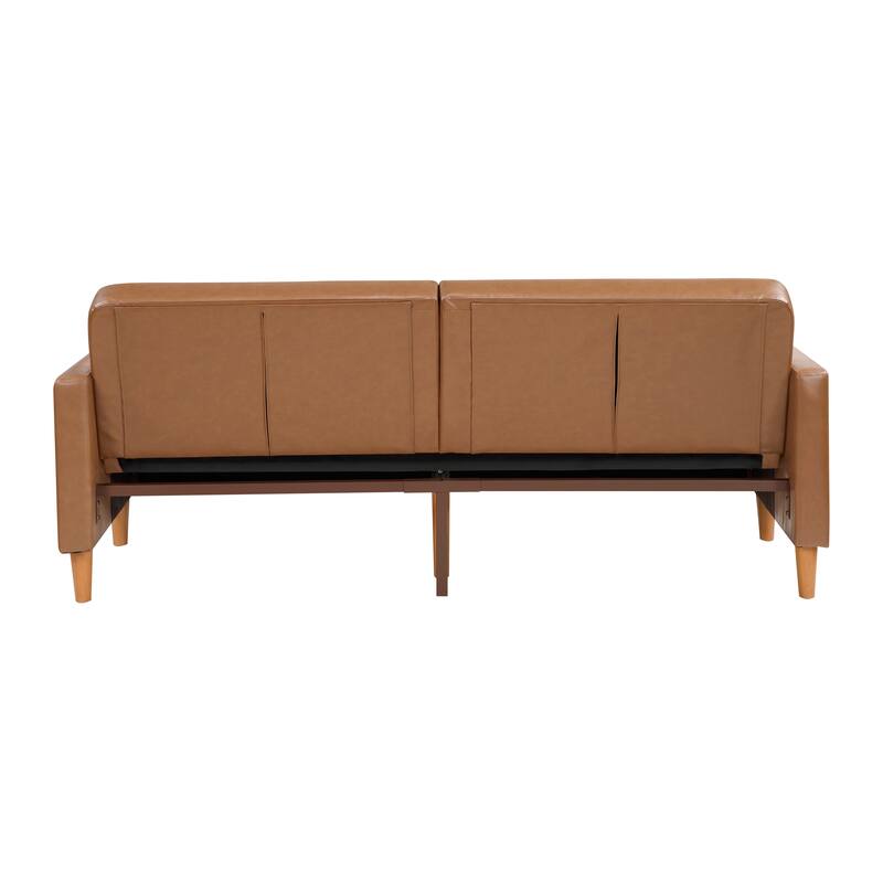 Camel Faux Leather Convertible Futon Sofa with Plywood Frame