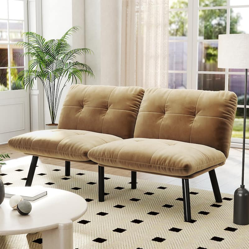 2-Seater Velvet Sleeper Sofa with Adjustable Backrest, Lounge Chair Bed with Foam Cushions, Portable Fold Out Chair Bed