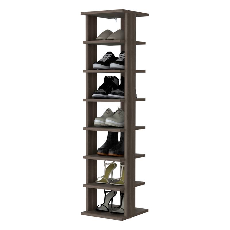 Walnut 7-Tier Tall Vertical Shoe Rack, Freestanding Organizer