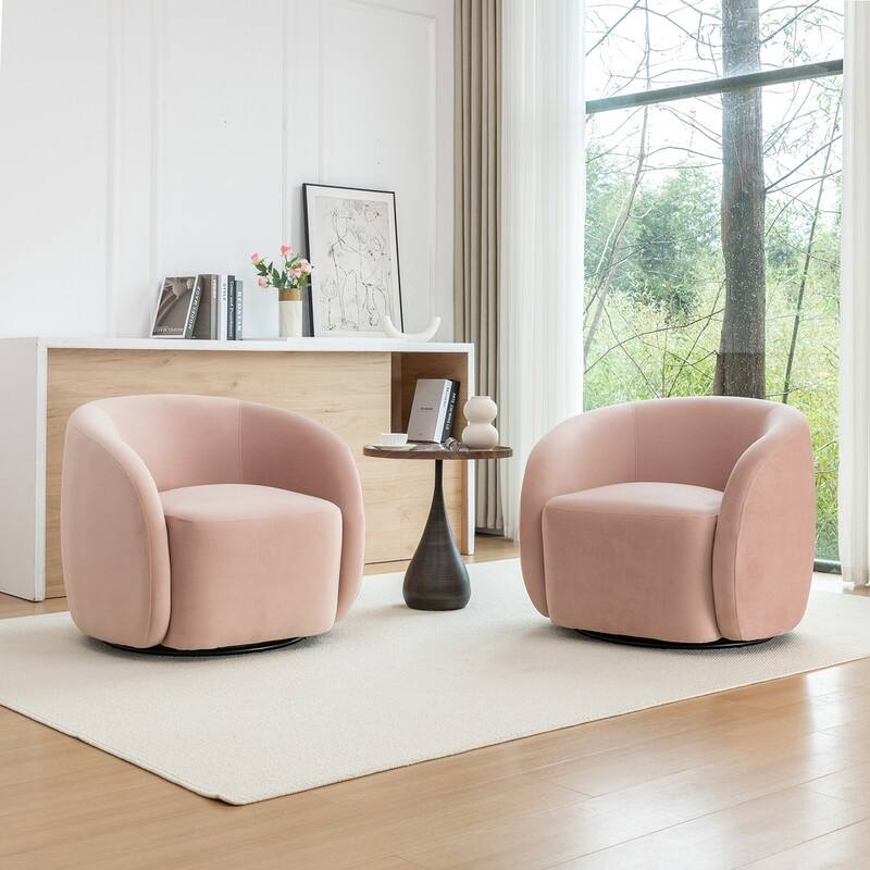 SEYNAR Modern Glam Velvet Upholstered 360 Degree Swivel Accent Armchair Set of 2 - Pink