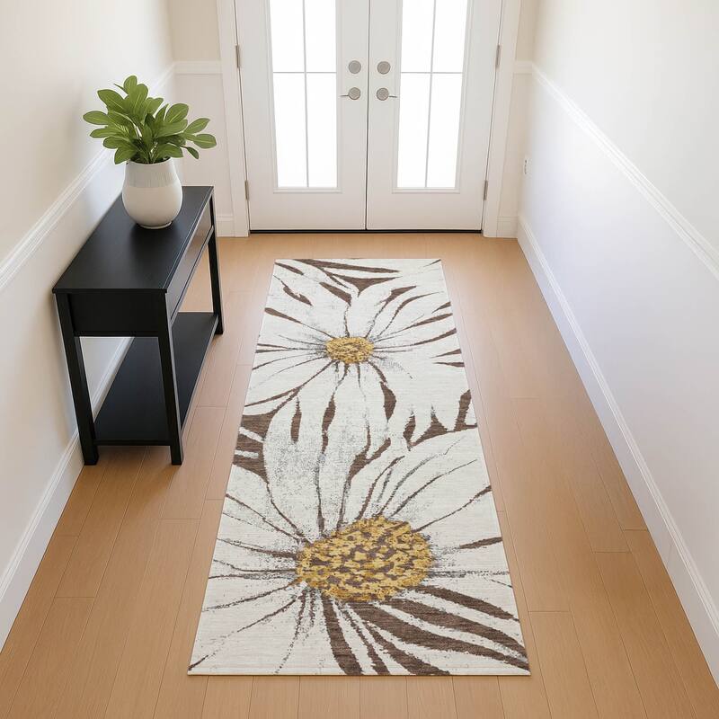 Machine Washable Indoor/ Outdoor Floral Chantille Rug