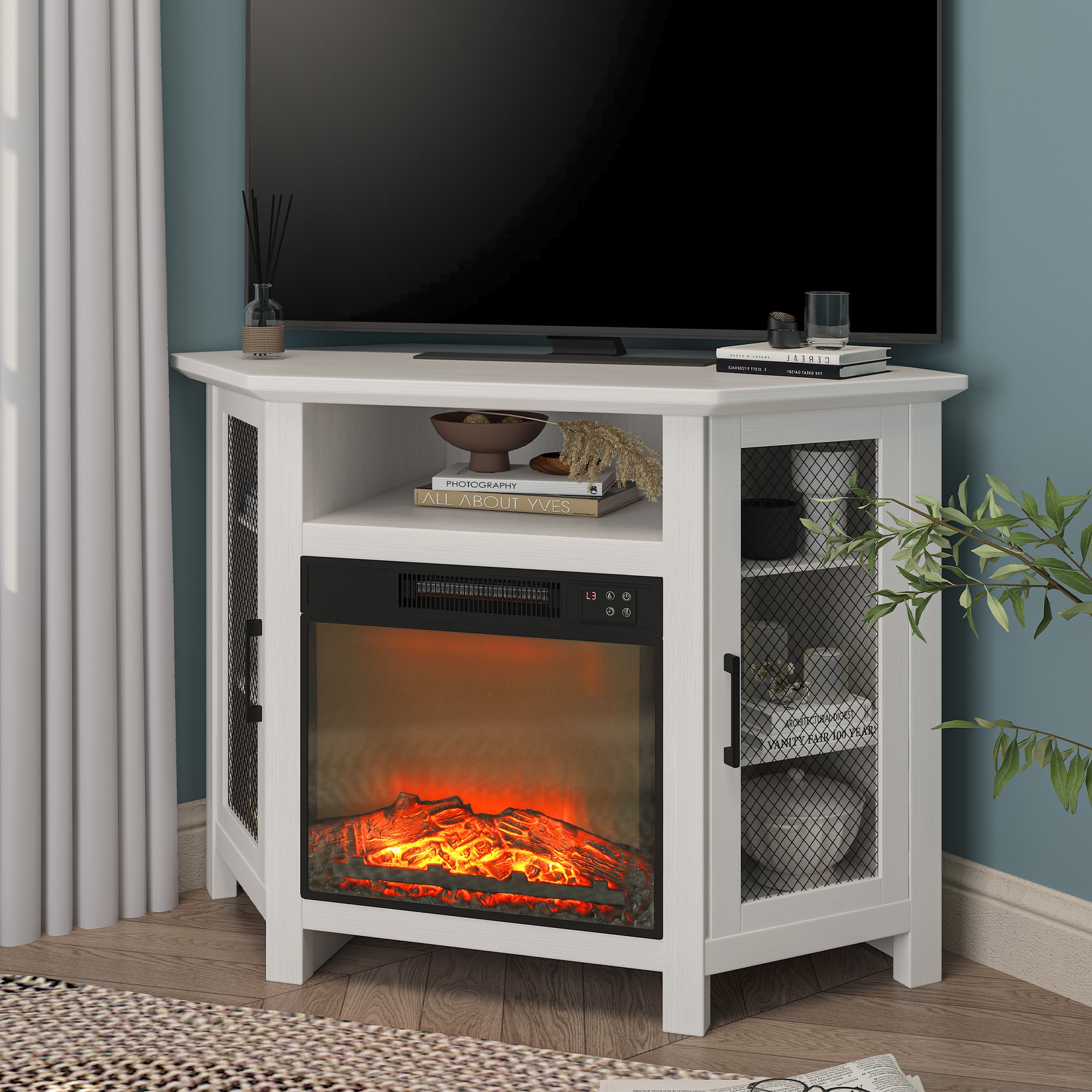 Real flame corner fireplace tv stand discount