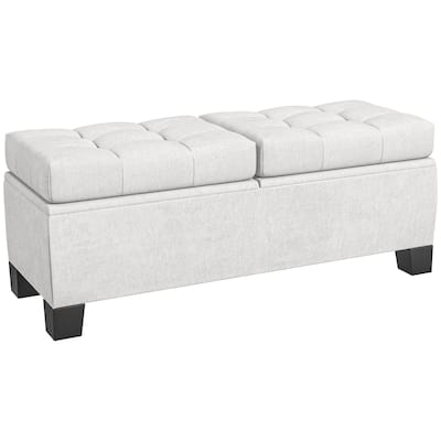 Storage Ottoman Bench, Upholstered End of Bed Bench with Steel Frame, Button Tufted Storage Bench ,Cream