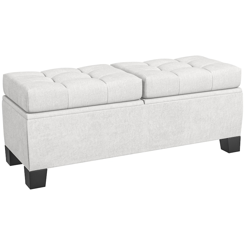 Upholstered Storage Ottoman Bench with Steel Frame - Cream White