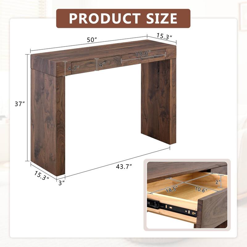 Walnut Console Table Dining Table with Drawers, Hallway Table Entryway Table Accent Table Sofa Side Table