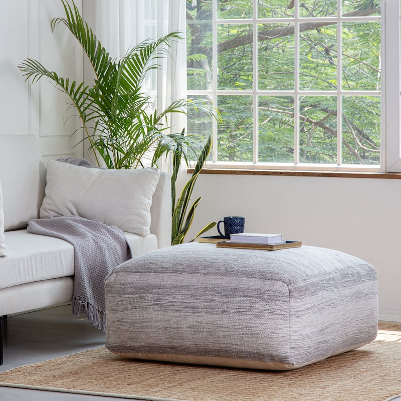 Jani Rincon 34-inch Gray & Ivory Square Oversized Pouf Ottoman - Stylish Footrest for Living Room