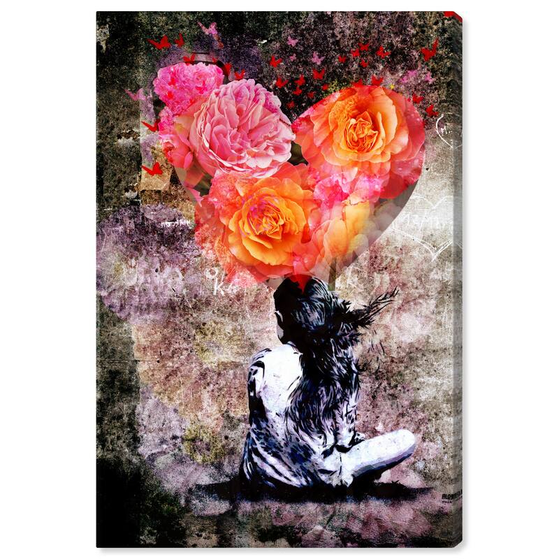 Wynwood Studio Canvas Floral and Botanical Rose Heart Flutter Orange and Modern & Contemporary Wall Art Canvas Print