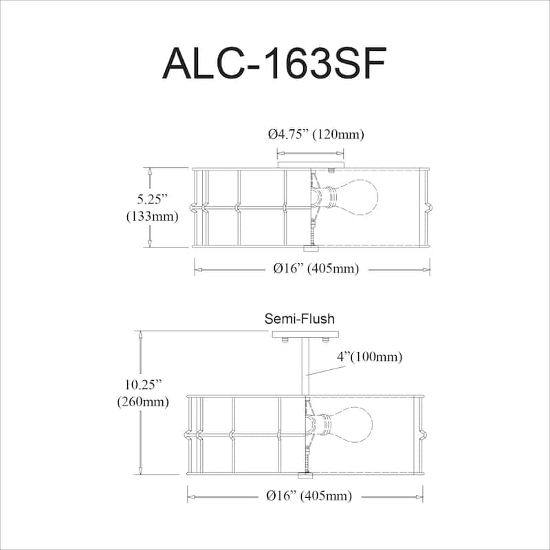 Semi-Flush Mount Light 3 Light Black Finish Ceiling Fixture with White Shade - 5
