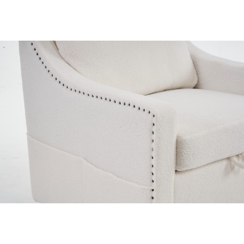 Teddy Upholstered Swivel Accent Chair, Single Sofa Chair with High Backrest, Lounge Armchair with Metal Base & Side Pocket