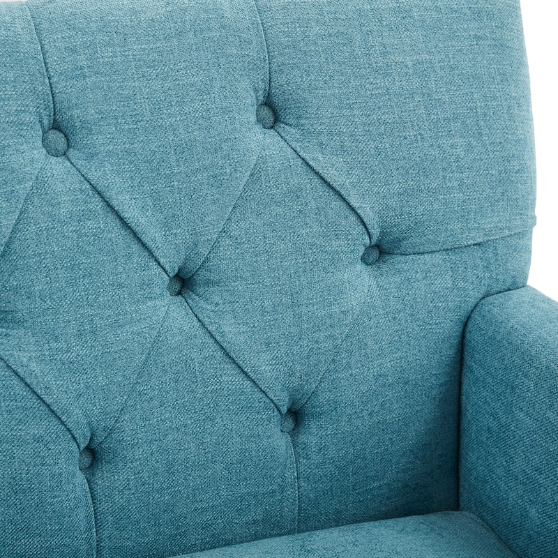 Set of 2 Arm Chair Upholstered Button Tufted Accent Chair with Lumbar Pillow Beige/ Grey/ Light Blue