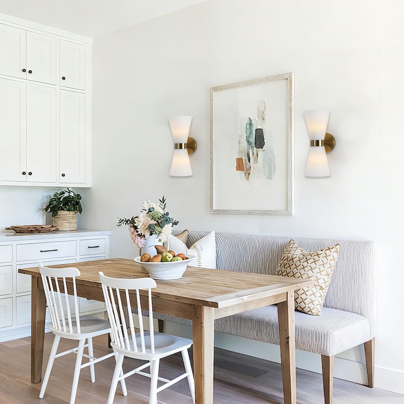 2-Light Modern Brushed Brass & Frosted Glass Wall Sconce (Set of 2) - N/A