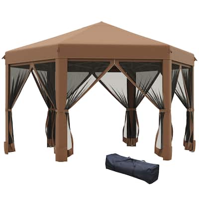 13' x 11' Hexagonal Pop Up Gazebo with 6 Mesh Sidewall Netting