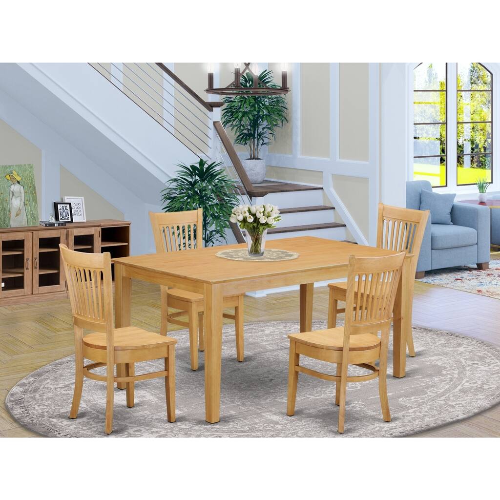 HomeStock 5-Piece Rectangle Natural Oak Finish Solid Wood Top Dining Table with 4 Chairs