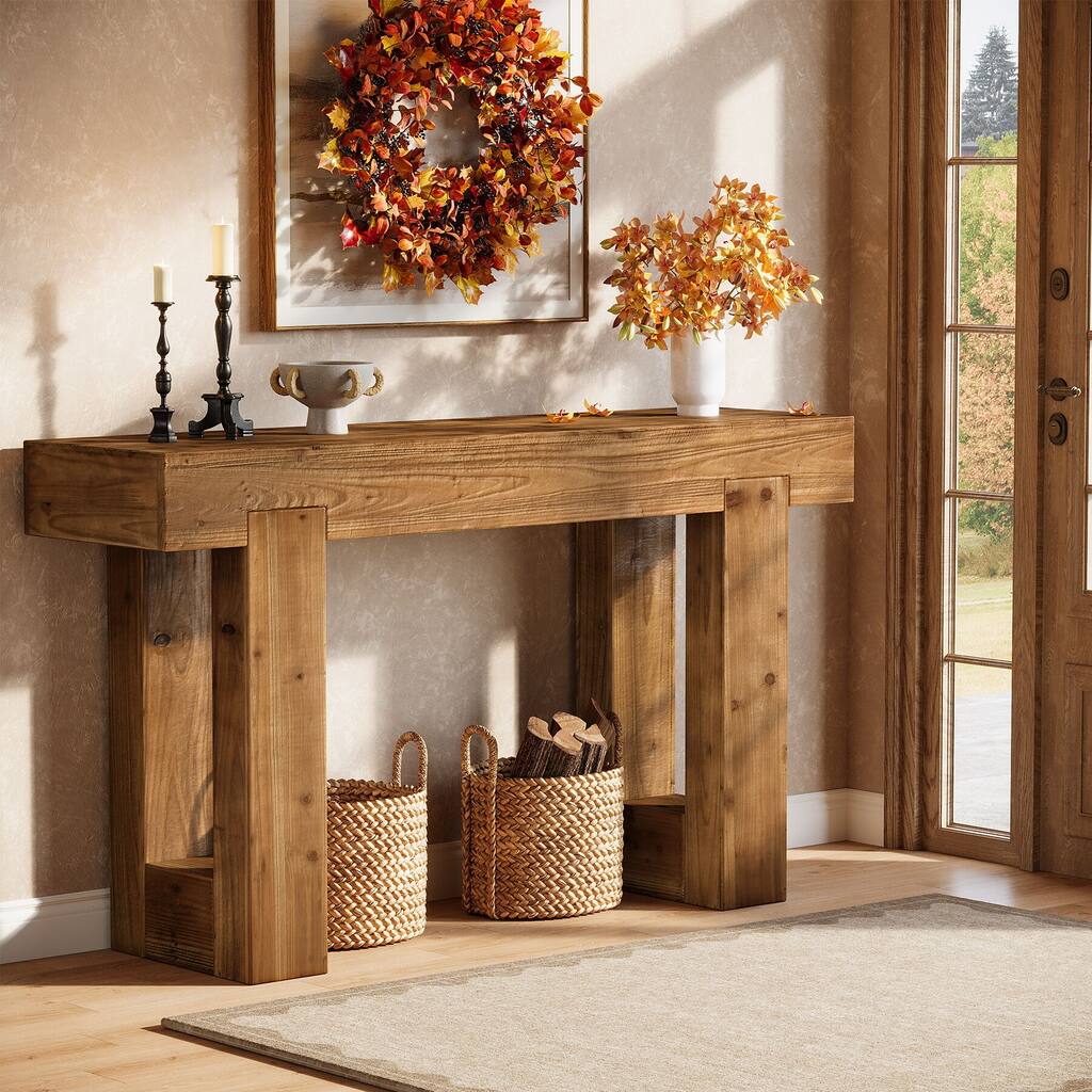 55-Inch Console Table, Solid Wood Farmhouse Sofa Table