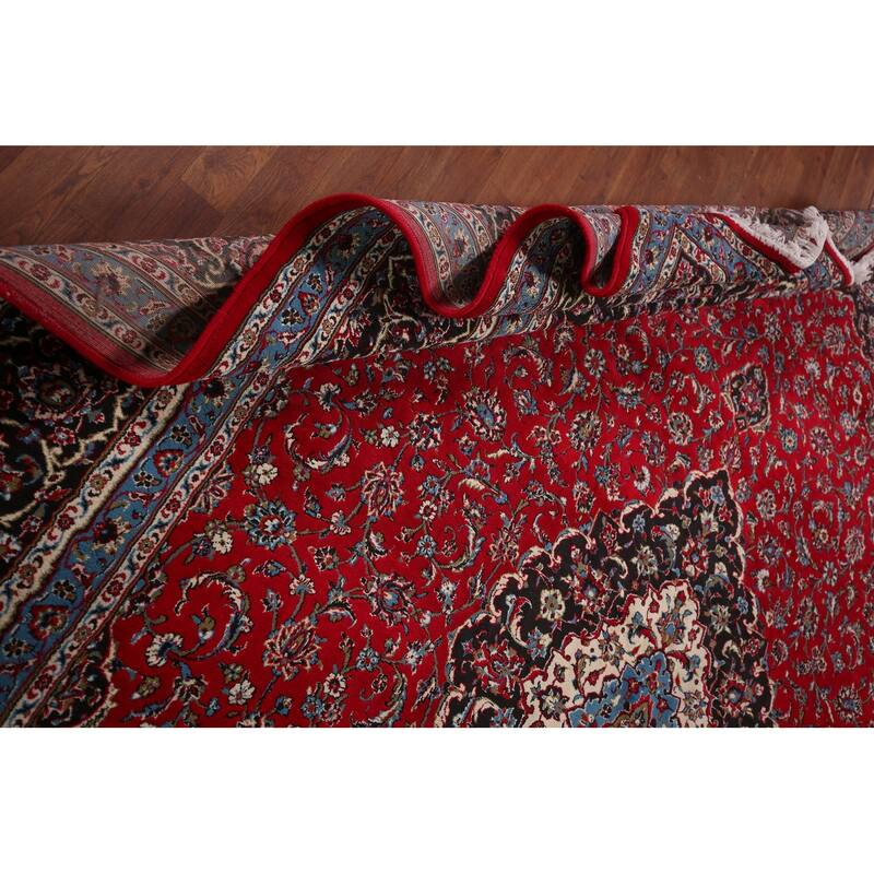 Traditional / Floral Red Kashan Turkish Rug Machine-Made Carpet - 9'7" x 12'11"