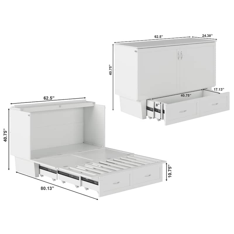 Monroe Queen Murphy Bed Chest with Mattress and Built-In Charger