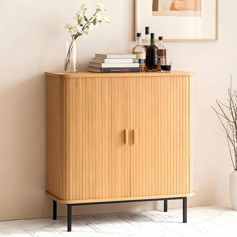 Fluted Wood Storage Cabinet with Tambour Doors - 46"x39"
