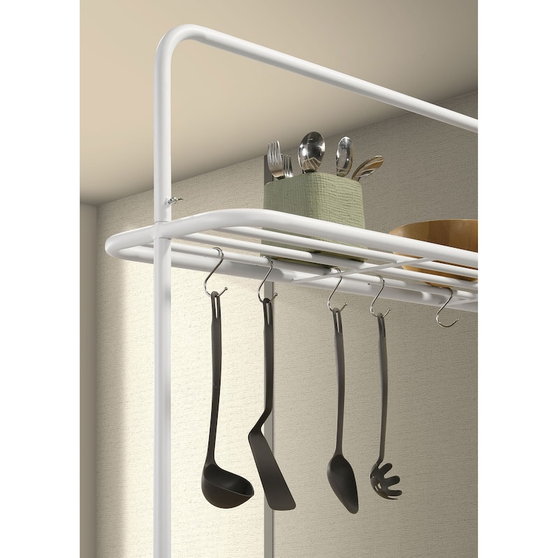 Edgeworth Kitchen Island Counter Table with Pot Rack White