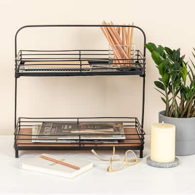 Acacia Wood and Metal 2-Tier Stand