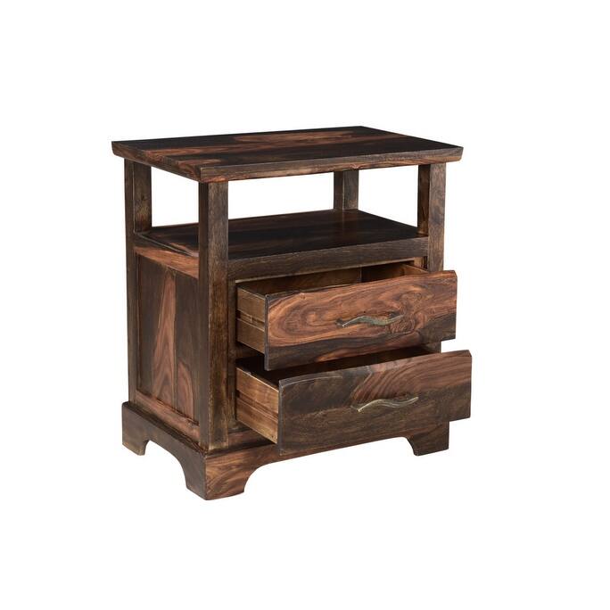 HomeRoots 27" Dark Brown Two Drawer Solid Wood Nightstand