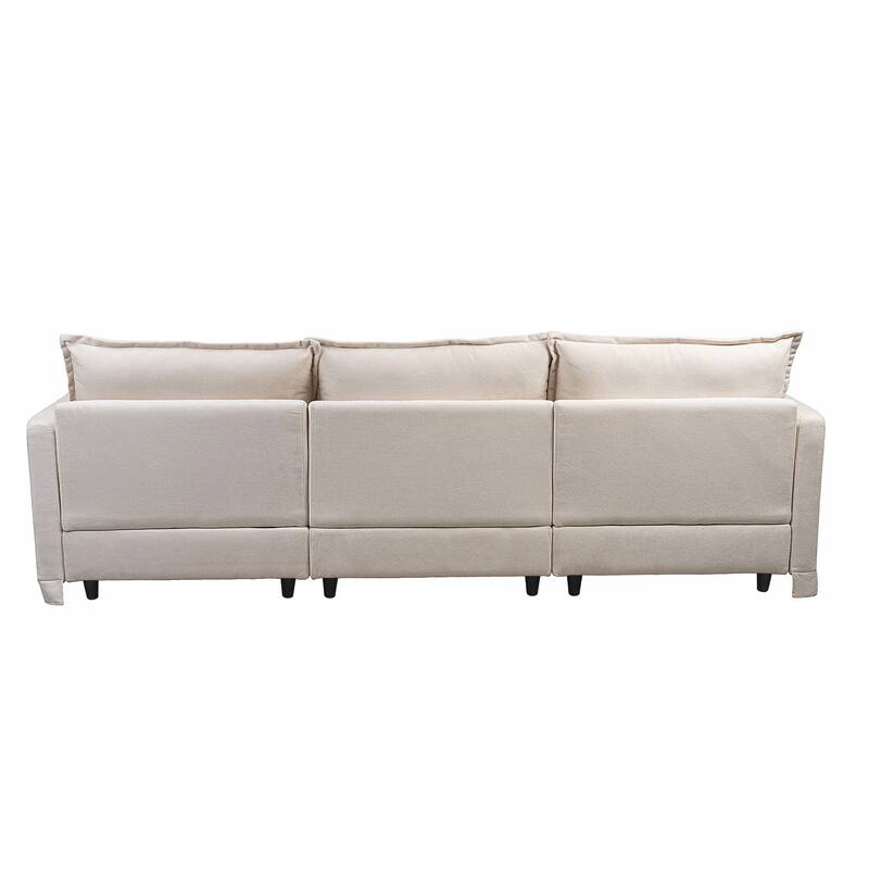 Modern L Shaped Sectional Sofa with Faux Linen Upholstery and Thick Foam Cushions for Living Room and Guest Room