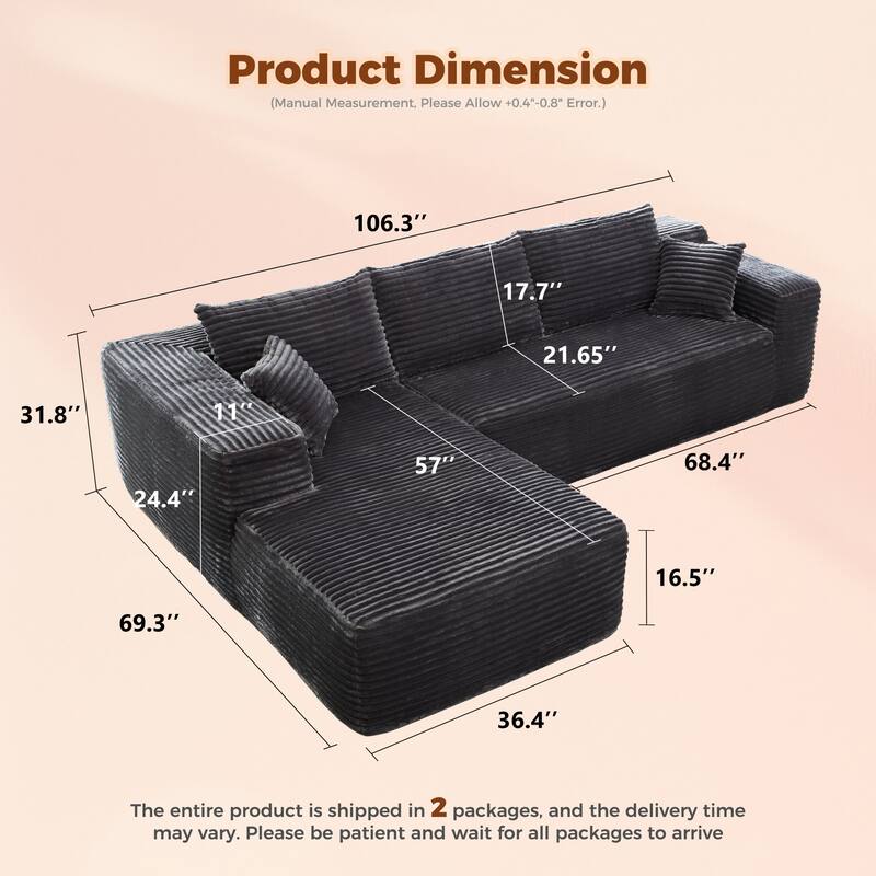 HOOOWOOO Modern L-shaped Modular Sectional Sofa with Chaise