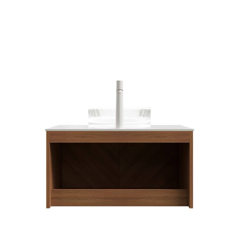 Floating Bathroom Vanity with Sintered Stone Top and Ceramic Vessel Basin